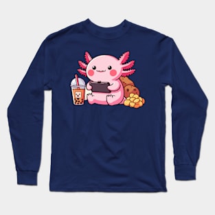 adorable axolotl boba and snack Long Sleeve T-Shirt